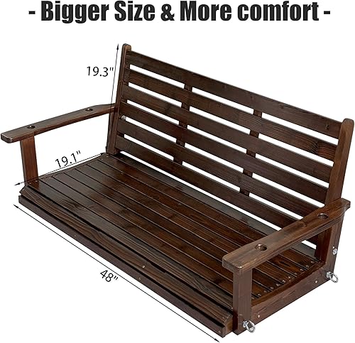 Miniatura 3 de Columpio de madera para porche, asiento ergonómico, columpio de banco con cadenas colgantes y resortes de 0.276 in, resistente, 880 libras, para