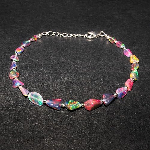 Miniatura 2 de Ultra Fire Ethiopian Opal Gemstone Beads Dainty Choker Bangle Bracelet for Women, Handmade Jewelry, Chakra Healing Crystals, Birthstone, Rhodium