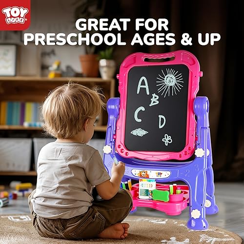 Miniatura 5 de STEAM Life Caballete para niños, caballete de arte para niños pequeños  4 en 1 tablero magnético grande de doble cara, caballete de pizarra para