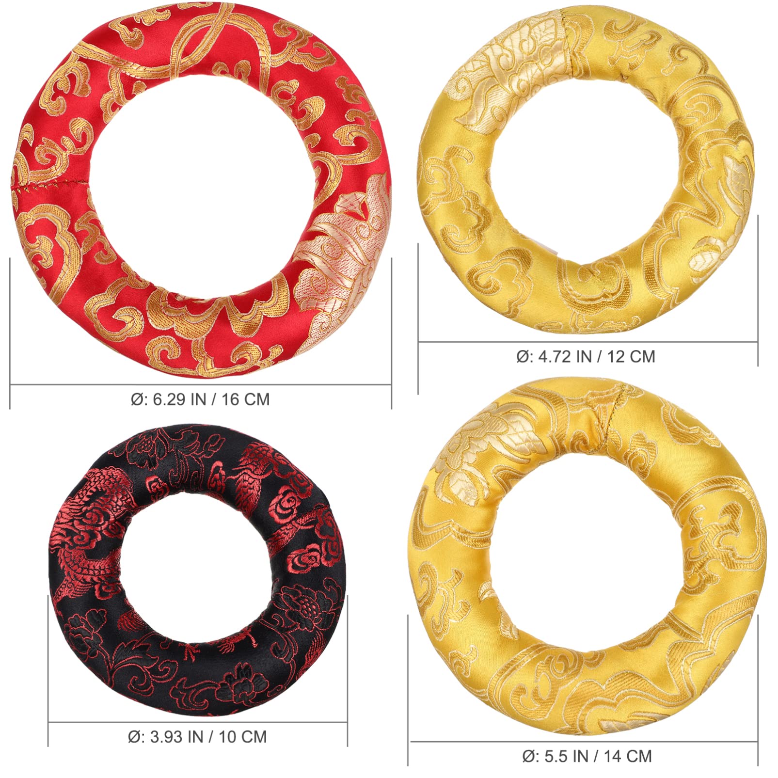 Vaguelly 4 cuscini per campane tibetane, 10/12/14/16 cm, in cotone, con motivi tradizionali, colori assortiti