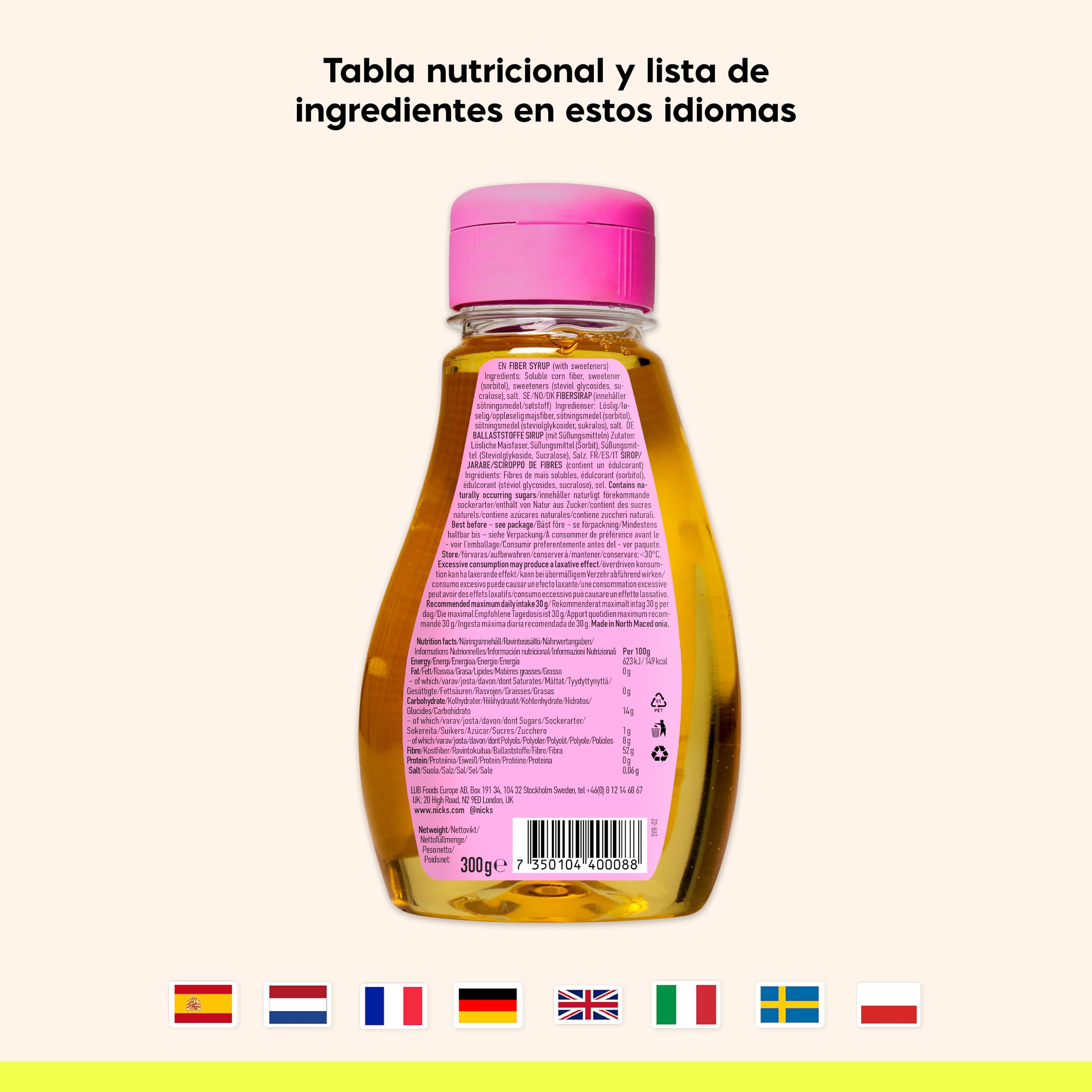 NICKS Fiber Syrup 300g Jarabe de fibra sin azúcar añadido