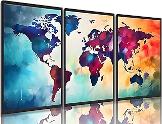 3pcs Abstract World Map Wall Art Vintage Large Colorful Map Posters Prints Painting Dventure Travel Map Picture For Living...