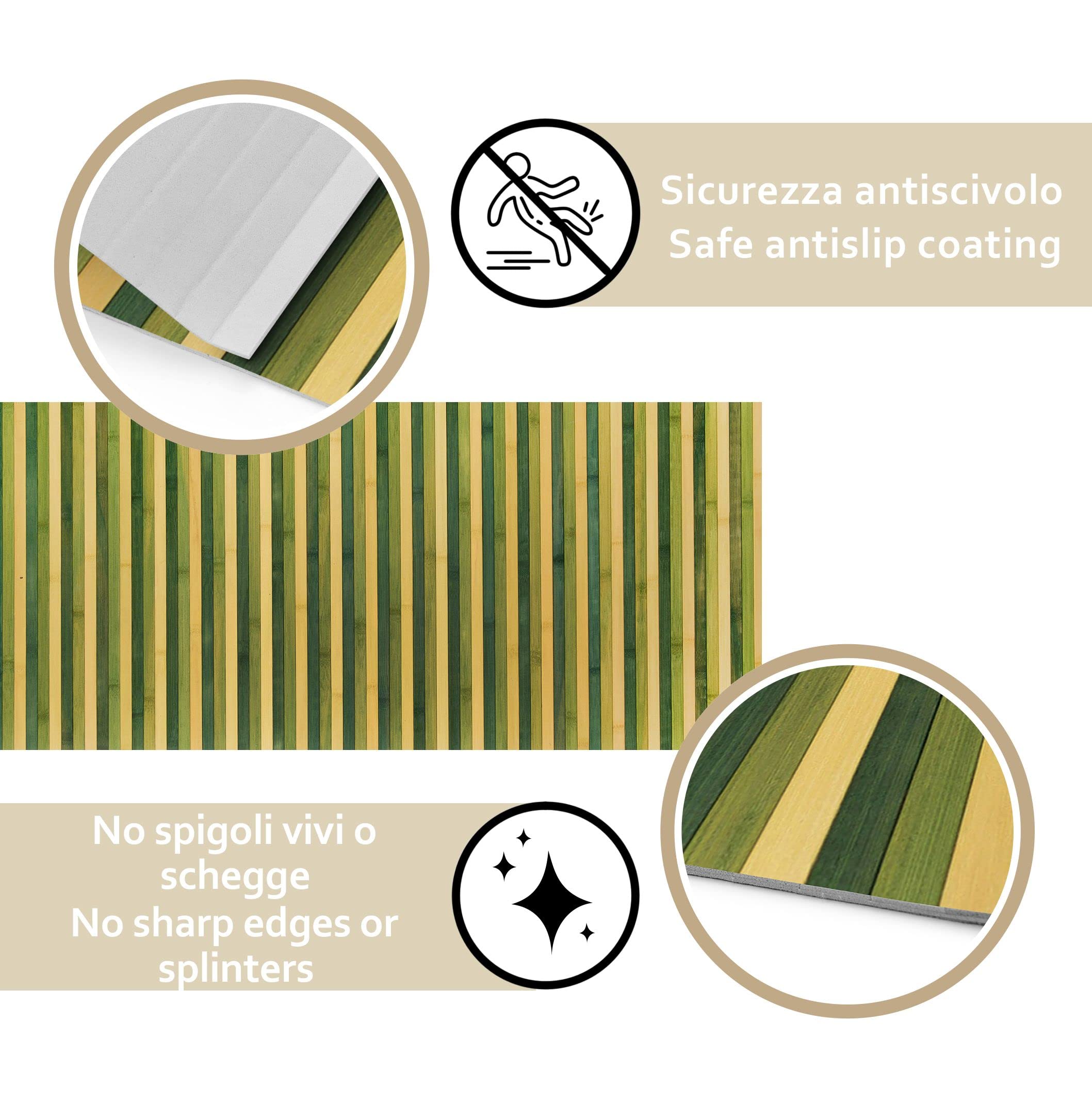 Tappeto Bamboo Cucina Antiscivolo Lavabile | Tappetino Cucina Idrorepellente | Passatoia Cucina Antiscivolo Lavabile ed Eco Sostenibile | Tappeto Bambu Effetto degradè (Verde, 50x200)