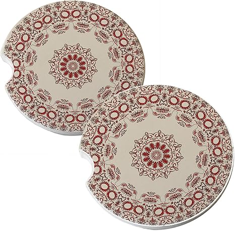 Sunshine Cases Sugar Skull Spiral - Absorbent Ceramic Car Coaster Set (2 Sandstone car Drink Coasters)