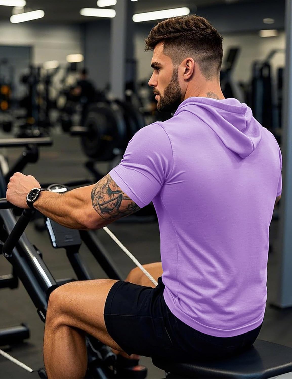 MAGCOMSEN Men's Short Sleeve Hoodie Workout Gym Athletic Cotton Lightweight Hooded T Shirts Sweatshirt - Image 2