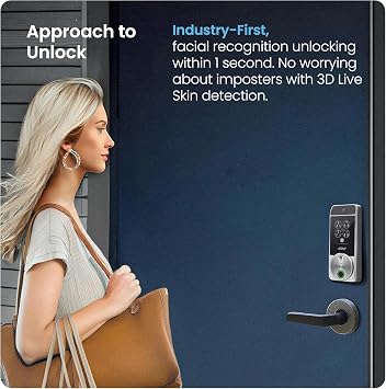 Lockly Visage Zeno Series Smart Lock, Facial Recognition & Fingerprint Keyless Entry Door Lock and Lockly Door Knob Set Round Ball Style Passage Doorknob