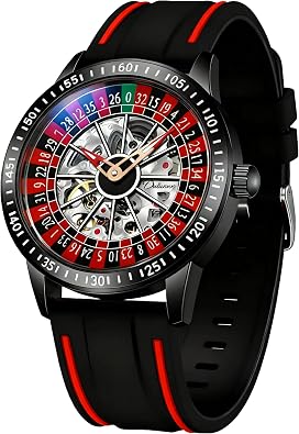 Unique Roulette Watches Mens Automatic Mechanical Watch Luxury Skeleton Watches for Men Two-Tone Silicone Band,Waterproof,Glows in The Dark