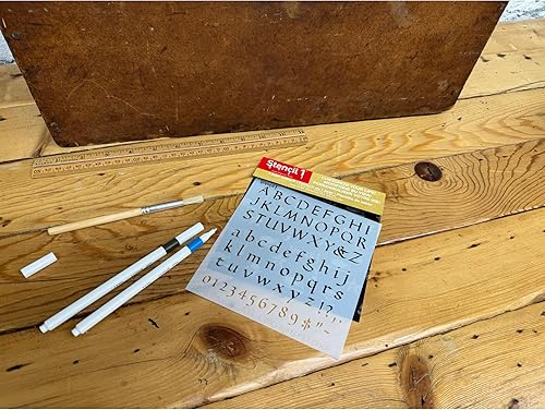 Miniatura 4 de Stencil1 Plantillas de letras de caligrafía de 1/2 pulgada, letras y números, alfabeto minúscula y minúscula de Mylar para pintar a mano, dibujo y