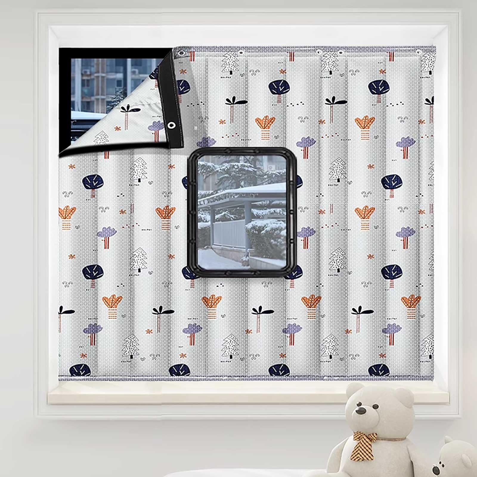 Baumwollvorhänge Verdunkelungsvorhang Vorhang Kälteschutz Schalldichte Vorhänge Mit transparentem Fenster for Wohnwagen, Schlafzimmer, kleine Fenster(White,100x120cm(39x47in))