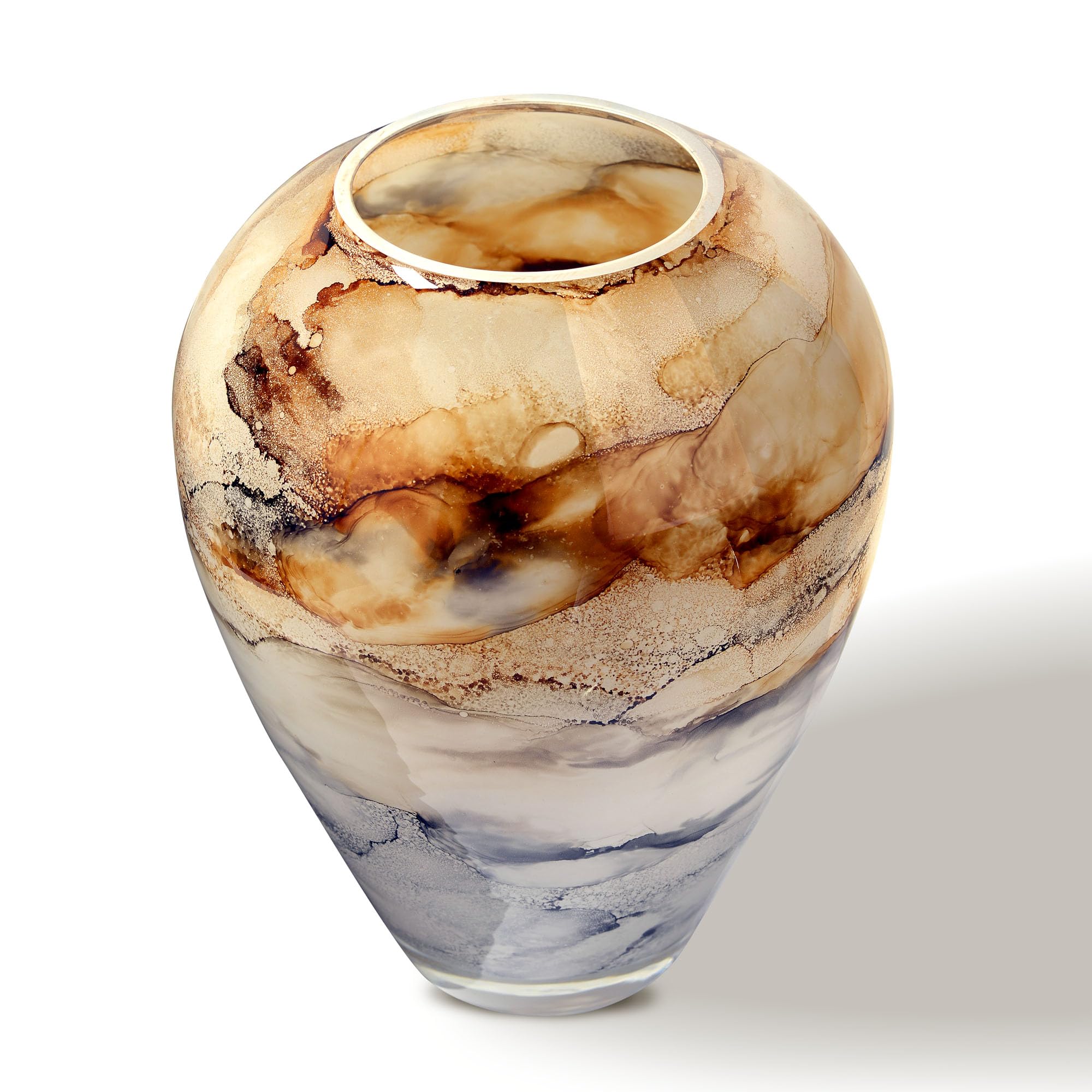 Terroso - Vase - Verre Couleur Sable soufflé à la Bouche - Aspect Luxueux, élégant et stylé - 27 cm de Haut - Aspect marbre - Vase à Fleurs