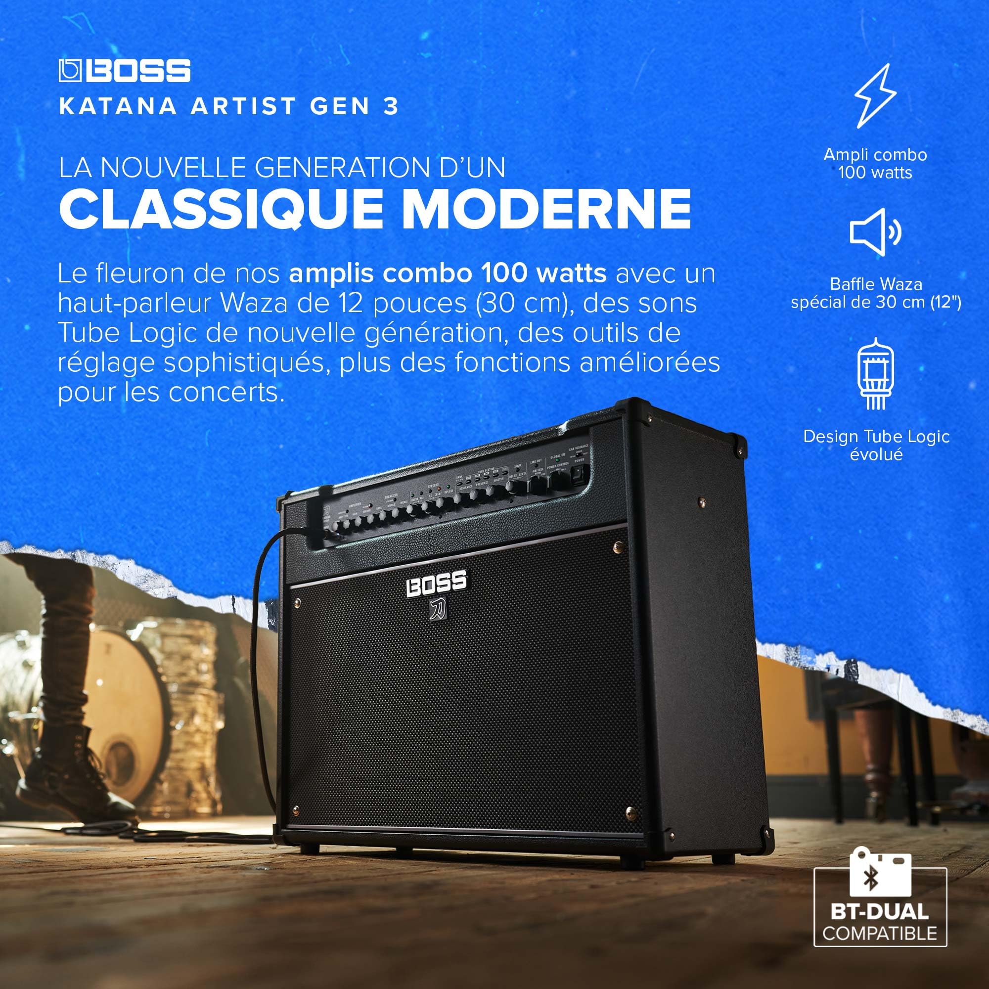Ampli guitare Katana Artist Gen 3 BOSS | Ampli combo d'excellence de 100 watts | Haut-parleur Waza de 12 pouces (30 cm) | Sons Tube Logic évolués | Outils de réglage évolués