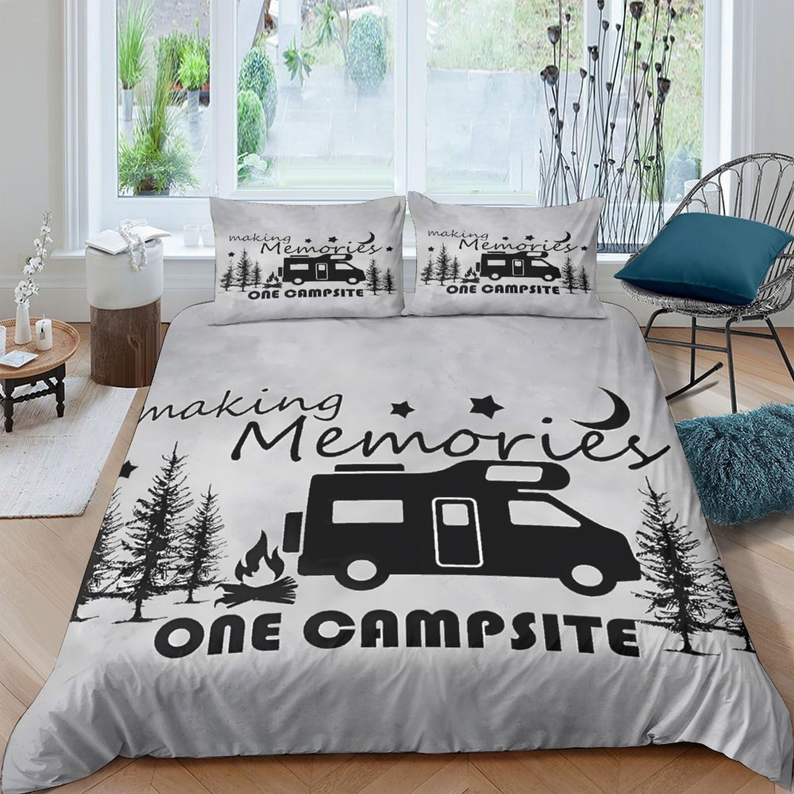 Ctjqhvkz Style-7 3D Printed Camping Memories Fitted Sheet Microfiber Soft Decorative Campervan Bed Cover For Bedroom Dorm Single（135X200cm）