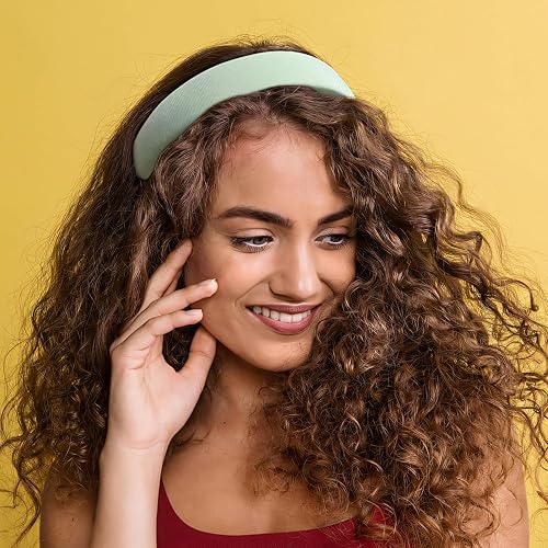 Miniatura 8 de Diademas de moda para mujeres y niñas, 5 piezas de diadema de perlas, diademas florales acolchadas para mujeres, diadema ancha vintage (verde)