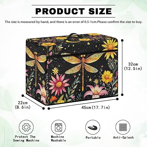 Miniatura 127 de Funda para máquina de coser de mariposas y flores con prácticos bolsillos, funda protectora con asa, para la mayoría de máquinas de coser estándar