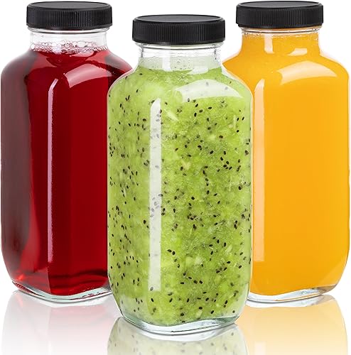 Miniatura 8 de umud Botellas de jugo con tapas, 16 onzas, juego de 3 frascos de vidrio transparente con tapas, recipientes vacíos reutilizables para jugos,