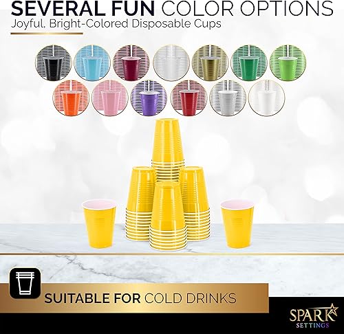 Miniatura 2 de Vasos desechables, vasos de plástico amarillos de 18 onzas para fiesta, fuertes y resistentes para boda, Navidad, Halloween, paquete de 50