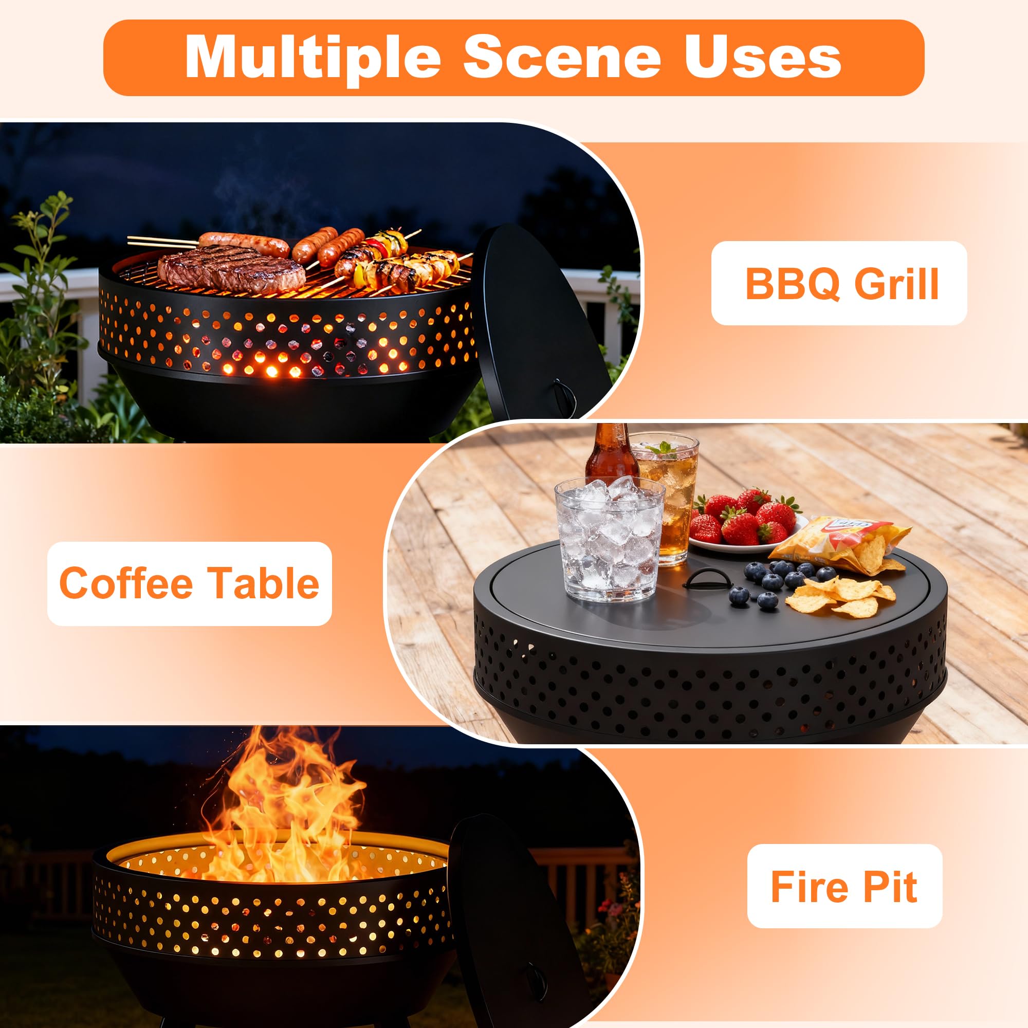 Braciere da Esterno 21 Pollici con Griglia, Braciere da Giardino Versatile Portatile a Legna con Borsa Impermeabile e Attizzatoio, Focolare da Esterno, Falò e Campeggio, Ciotola per Barbecue