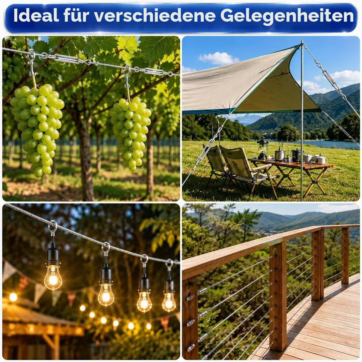 Drahtseil 3mm Set - 60M 3mm Verzinkt Stahlseil ummantelt mit ösen, M5 Spannschloss Seilspanner & Spanndraht Seilspanngarnitur für Wäscheleine, Gardinenseil, Rankhilfen, Lichterkette