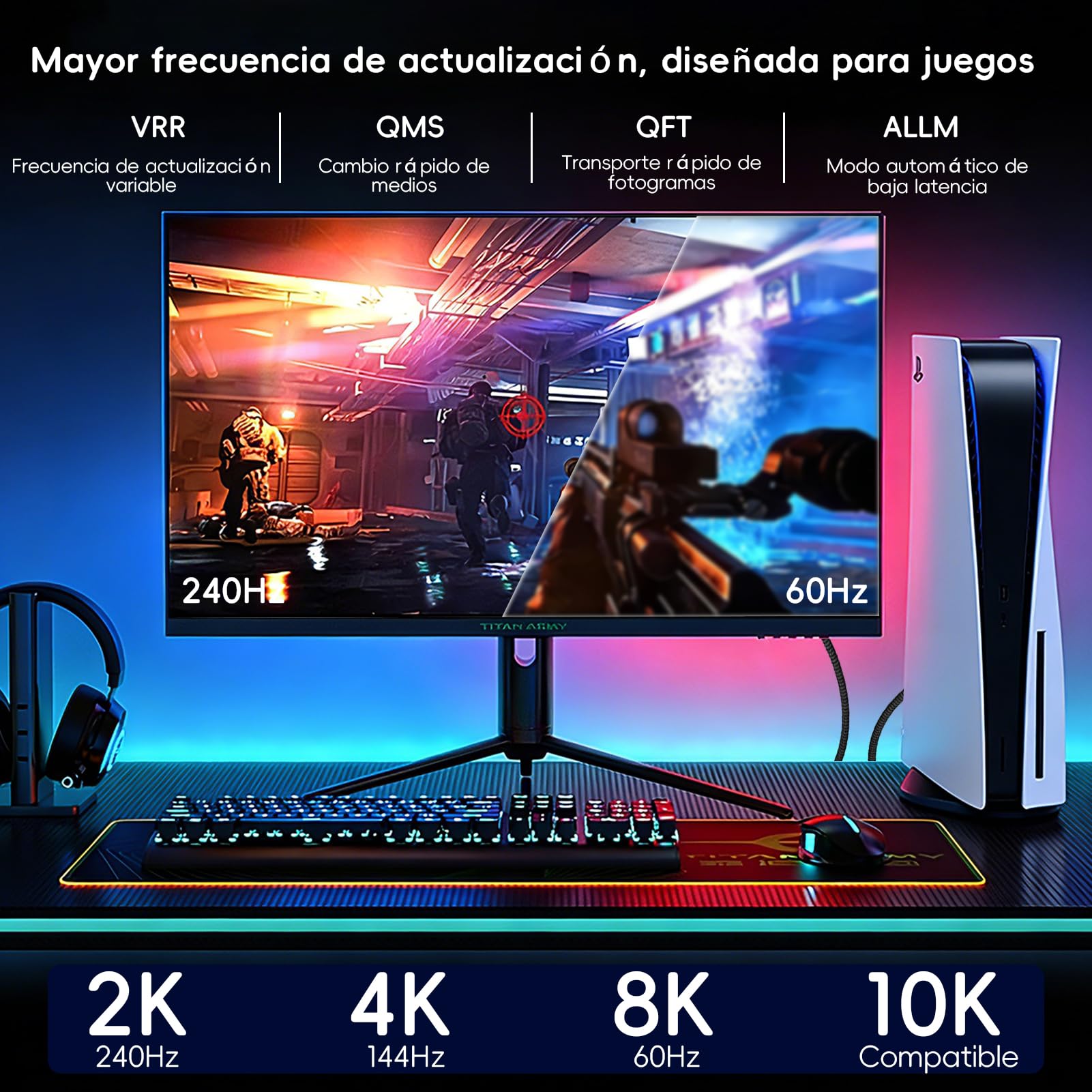 Kryoza Cable HDMI 5 metros,Cable HDMI 2.1 5m 8K@60Hz 4K@120Hz 7680P Ultra Alta Velocidad Soporta HDR10 3D eARC HDCP2.2&2.3,Compatible con PS5/4 X-Box/HDTV/Blu-ray Player/Proyector/Monitor/PC — view 4