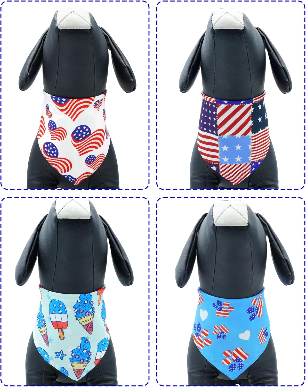 PET SHOW 50 Pack 4th of July Big Dog Bandanas Bulk XL Washable US Flag Patriotic Triangle Bibs for Medium Large Dogs Girl Boy Star&Stripe Kerchief Set Pet Scarves Holiday Grooming Accessories