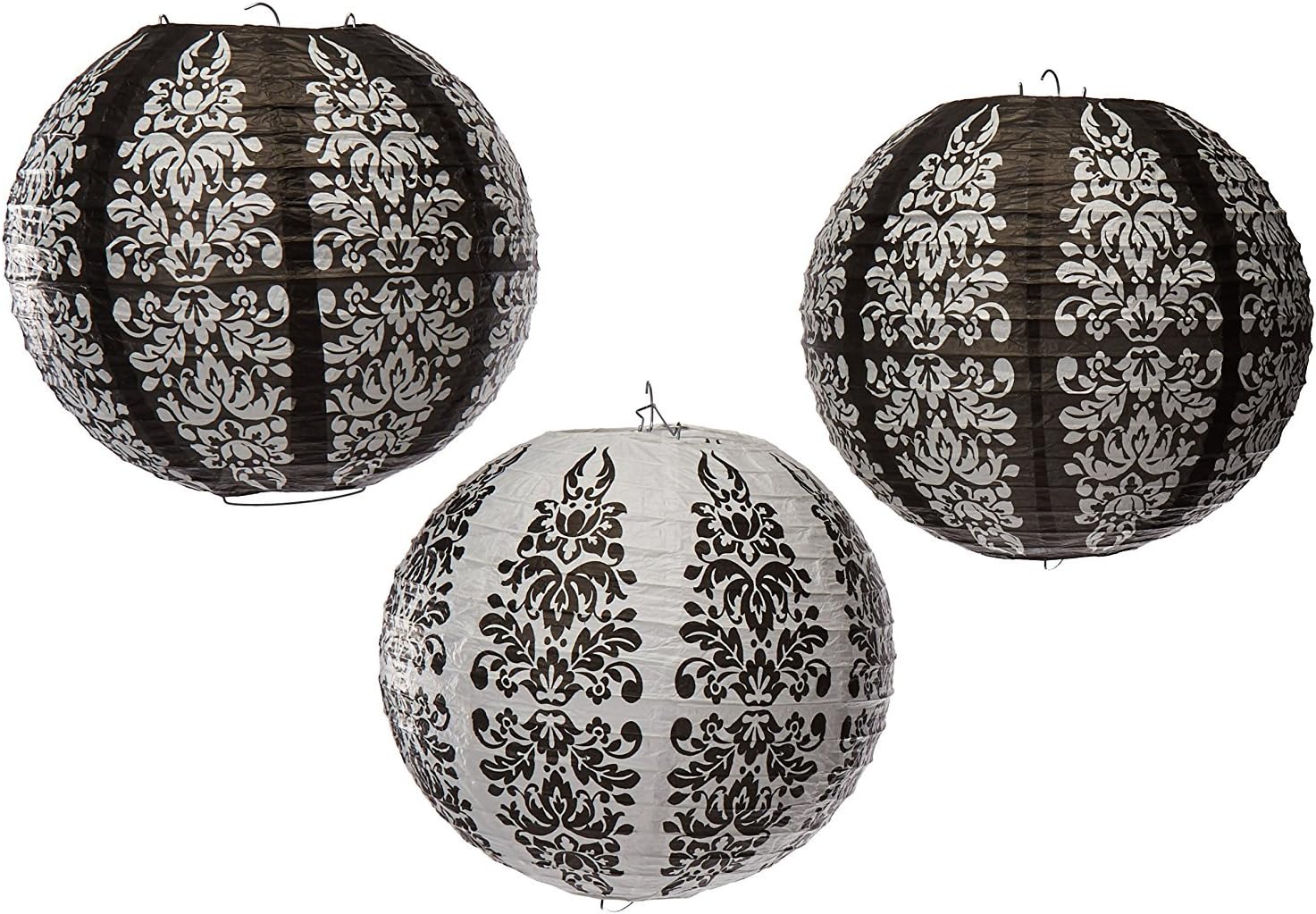 Amscan 248154 Damask Printed Lanterns-Black, 1 piece