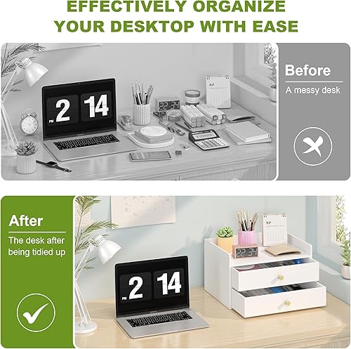 Miniatura 7 de Organizador de escritorio de bambú con cajones, cajones de almacenamiento de escritorio de madera para facturas, suministros de oficina, utensilios