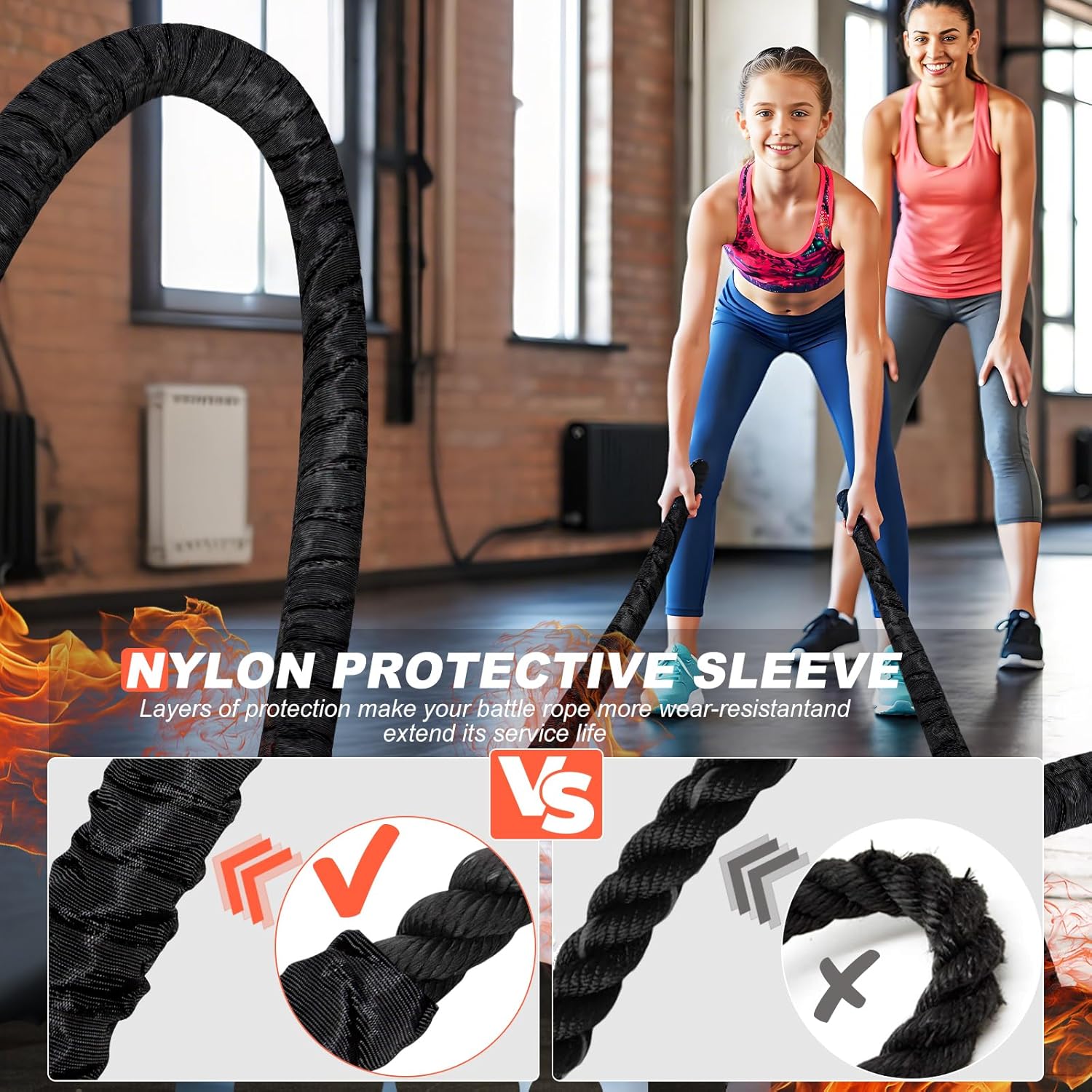 Battle Ropes for Home Gym 1 Inch Diameter 30FT Length Workout Rope Exercise Rope Training Ropes with Protective Sleeve for Kids Men Women Exercise Fitness & Strength Training