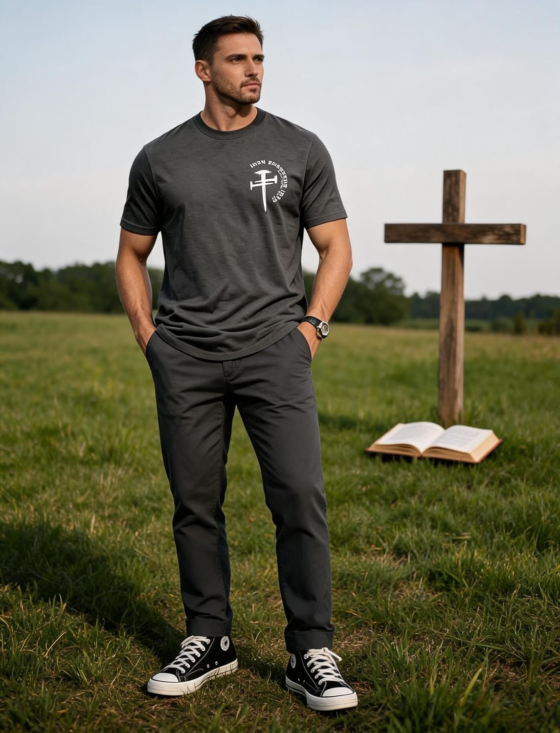 Christian Shirts for Men Jesus Faith Shirts Vintage Religious Cross T-Shirt Bible Verse Inspirational Tee Tops image 3