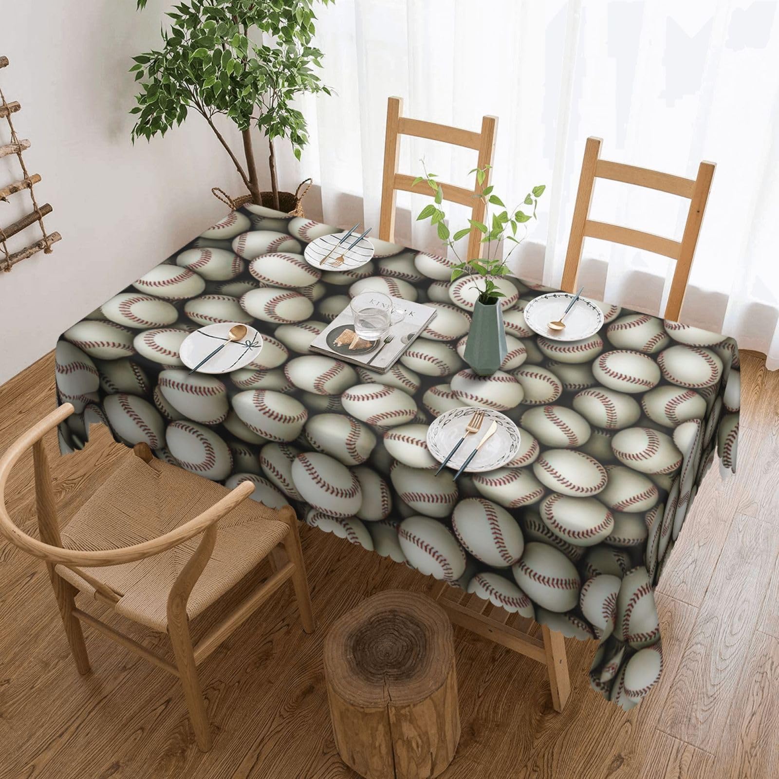 Nappe imprimée baseball 137x182 cm lavable et polyvalente pour table de cuisine