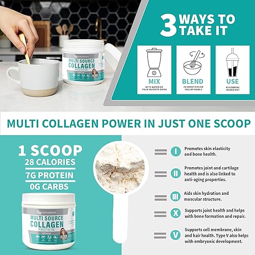 Miniatura 5 de CB Supplements Proteína multicolágeno Colágeno hidrolizado para la salud de las articulaciones, la piel, el intestino, el cabello y las uñas Polvo