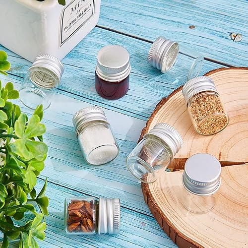 Miniatura 5 de Tessco 100 mini botellas de vidrio de 0.2 onzas líquidas con tapas de rosca, frascos pequeños de vidrio vacíos con tapas de aluminio, recipiente