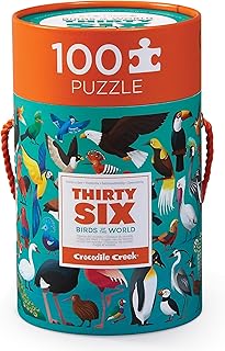 Crocodile Creek Jigsaw Puzzle in Canister, 100 Piece Table or Floor Puzzle Includes Educational Animal Finder Sheet, for Ages 5 Years and Up, Thirty-Six Birds