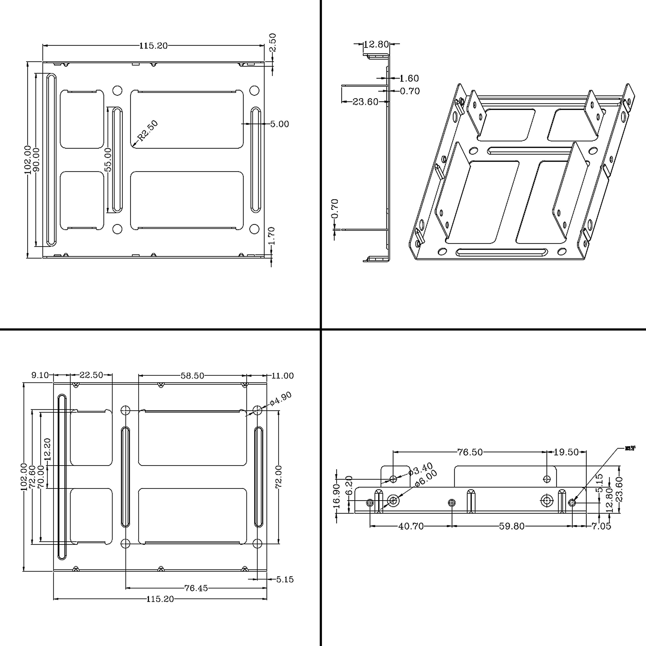 Poppstar Supporto per montaggio SSD e HDD (kit di montaggio con staffa HDD SSD per dischi interni da 2,5" e montaggio a vite)