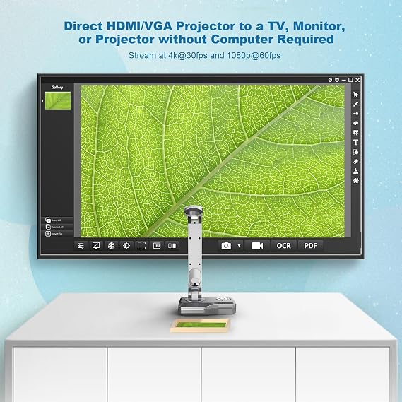 كاميرا مستندات JOYUSING V500-4k VGA/HDMI/USB ثلاثية الأوضاع بدقة 13 ميجابكسل، التعرف الضوئي على الحروف لنظام التشغيل Windows، متوافقة مع العرض في الوقت الفعلي، ومؤتمرات الويب، والتعلم عن بعد، والتدريس عن بعد - Mac، Windows