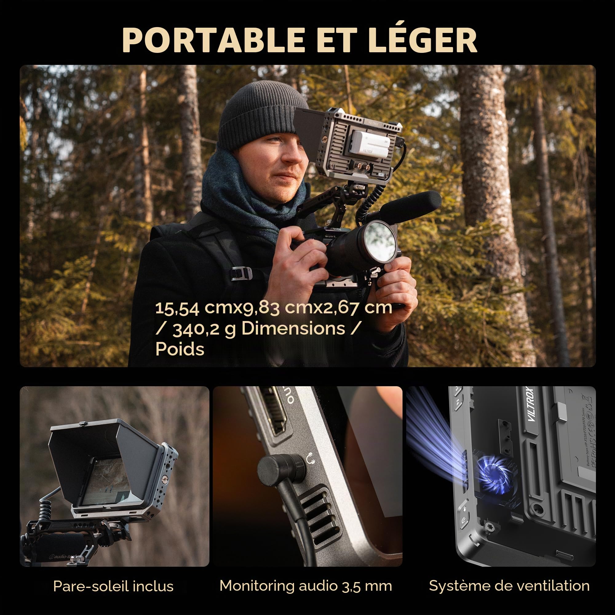 VILTROX DC-X2 6 Pouces Moniteur de Terrain pour caméra, 2000 Nits 4K HDMI Loop in/Out 3D Lut Full Waveform 1920X1080 HD IPS Écran Tactile DSLR Moniteur vidéo pour caméra avec Pare-Soleil Batterie