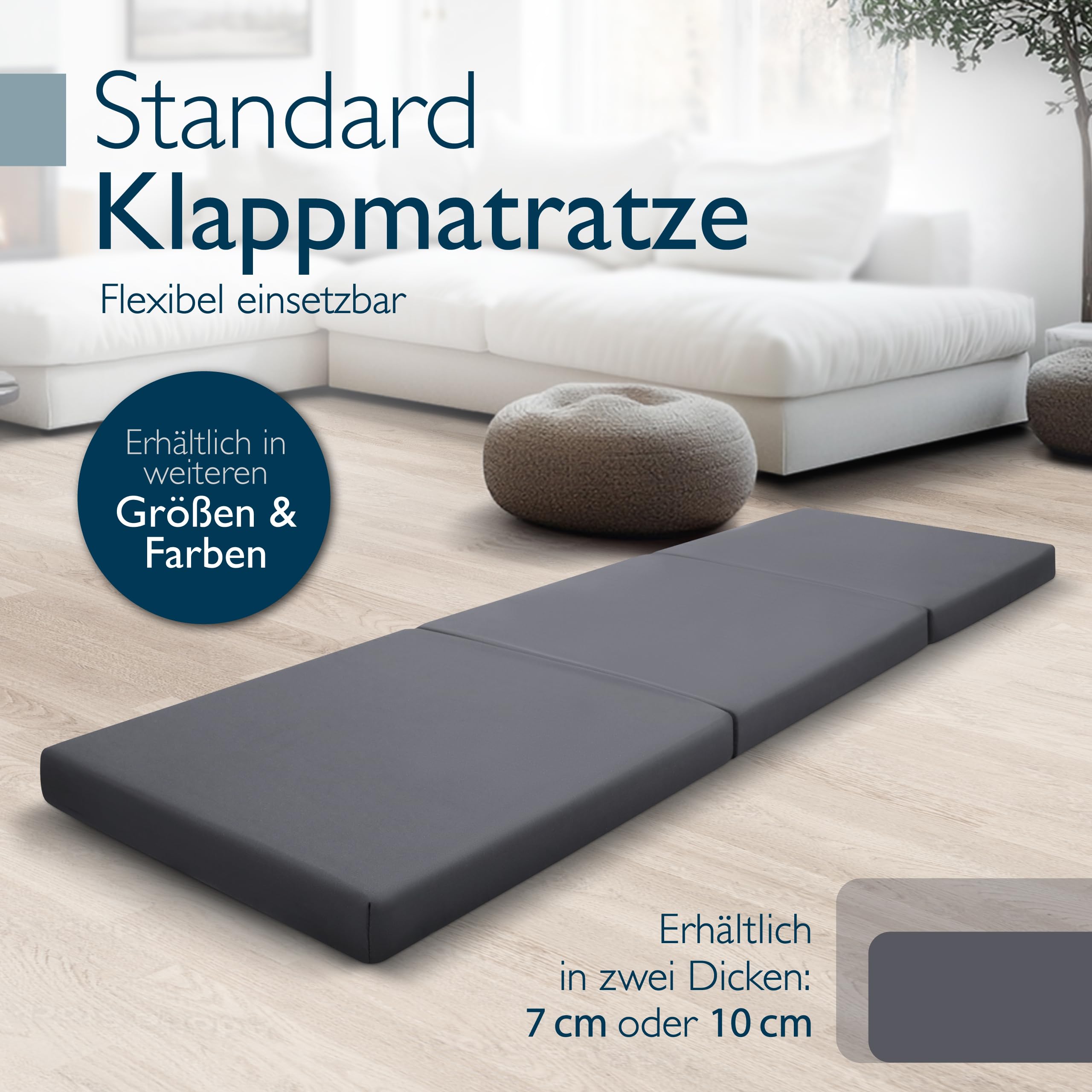 Beautissu Klappmatratze Gästebett klappbar 60x190 cm Faltmatratze Gästematratze faltbar Reisematratze Klappbett Gäste Matratze – Campix Camping Matratze Tragegriff Bodenmatratze waschbar Anthrazit