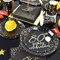 Vista 24 de Gatherfun 50th Birthday Napkin Disposable Paper Napkins Black and Gold Party Decorations Tableware for Men Woman 50 Birthday Party（6.5X6.5in, 3-Ply