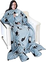 Vista 17 de Catalonia Manta de Forro Polar Vestible con Mangas y Bolsillos para los Pies para Mujeres y Hombres Adultos, Manta Envolvente con Mangas de Gato azul