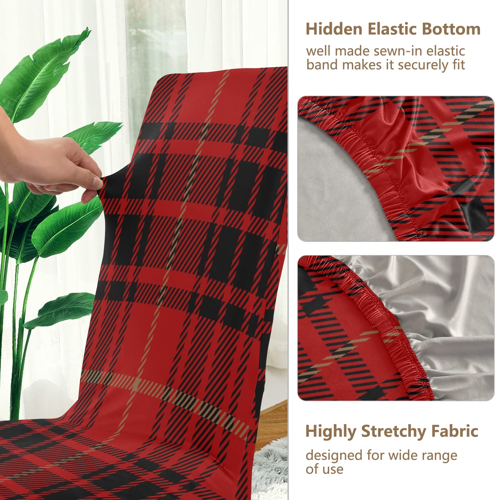xigua Chair Covers 4 Pack,Dining Chair Slipcover Washable Removable for Kitchen,Hotel,Restaurant,Ceremony Protector-Vintage Red Plaid Classial Buffalo Check Tartan - Image 3