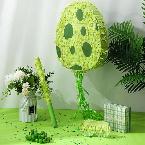 Miniatura 2 de Lenwen Piñata de huevo de dinosaurio de 16 x 12 x 3 pulgadas, paquete de piñata de huevos de dinosaurio con palo de confeti para fiesta de