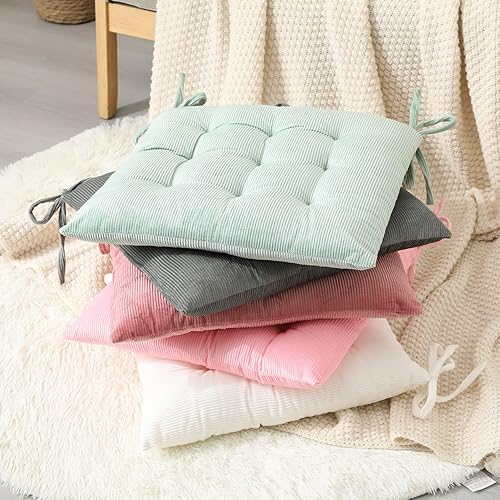 Miniatura 6 de HLOVME Cojín de pana para silla con lazos, ultra suave y cálido, para niños, rincón de lectura, cómodo cojín de asiento cuadrado para adultos, 15.7