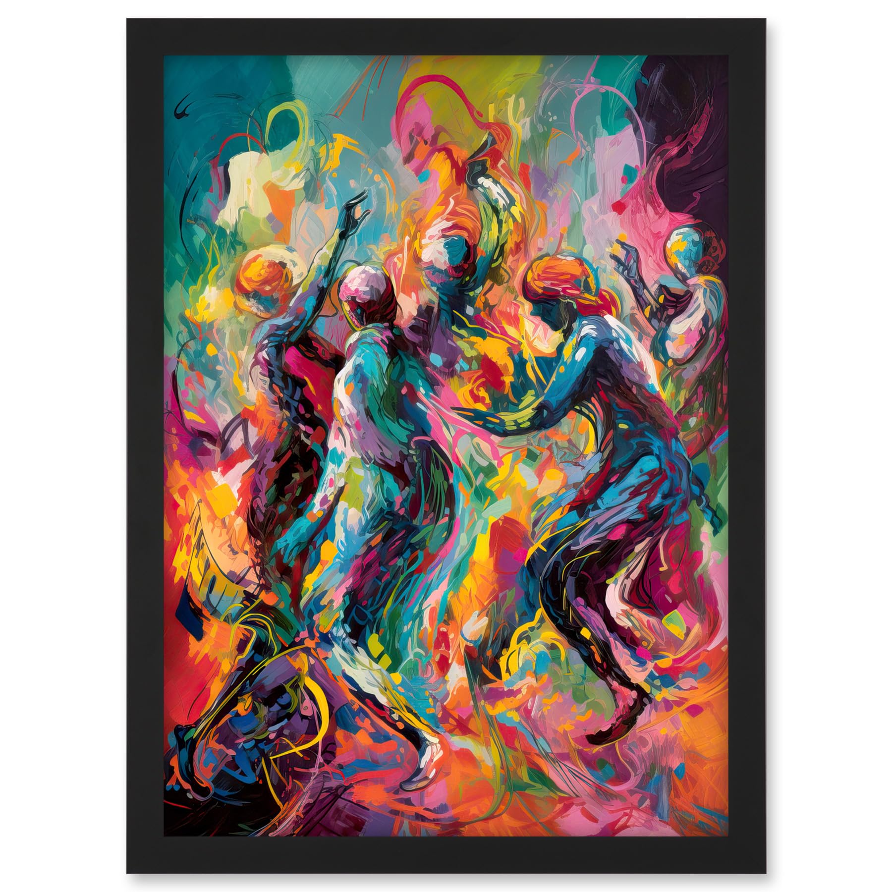 Artery8 Abstract Figures Vibrant Dance Expression Artwork Framed A3 Wall Art Print