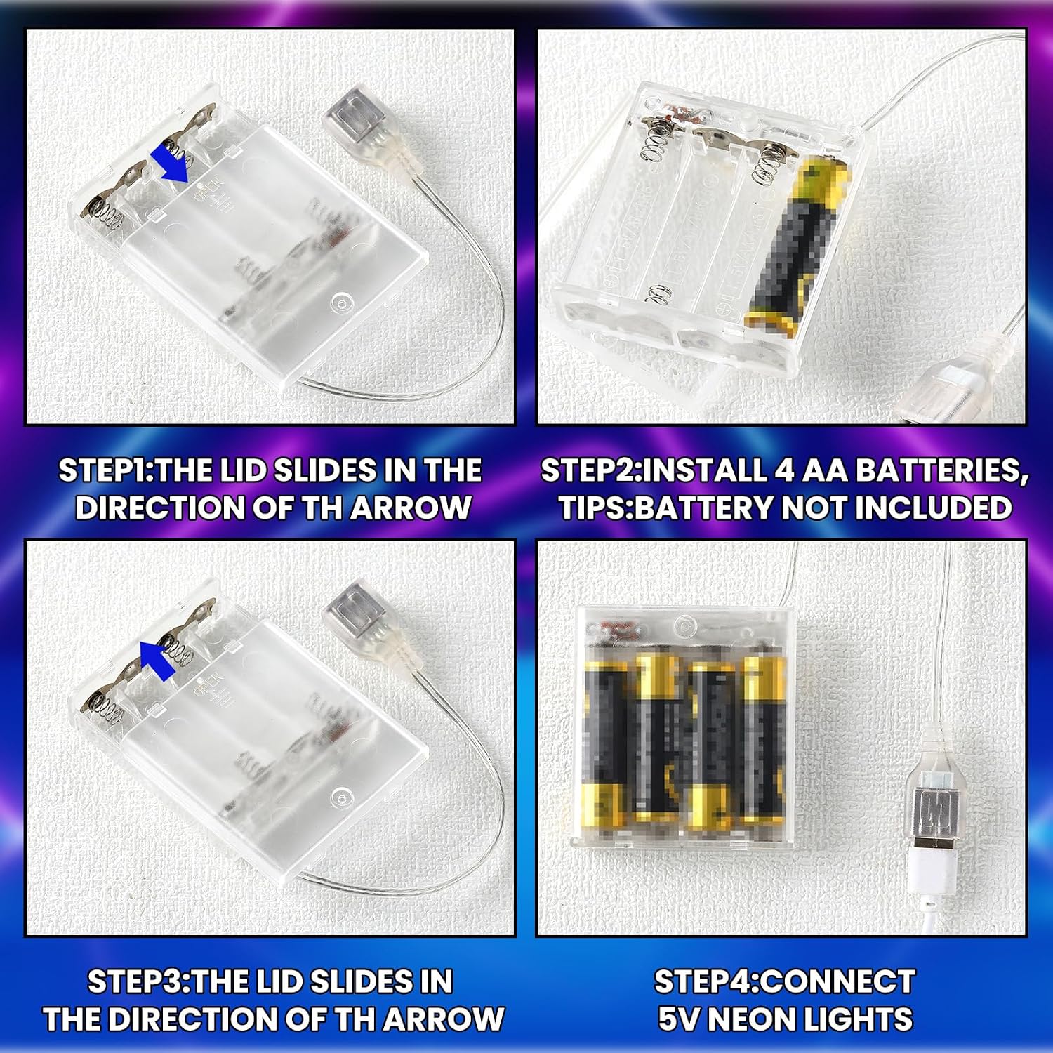 Copkim 12 Pcs USB Battery Pack for LED Lights 5V Battery Pack 4 AA Clear