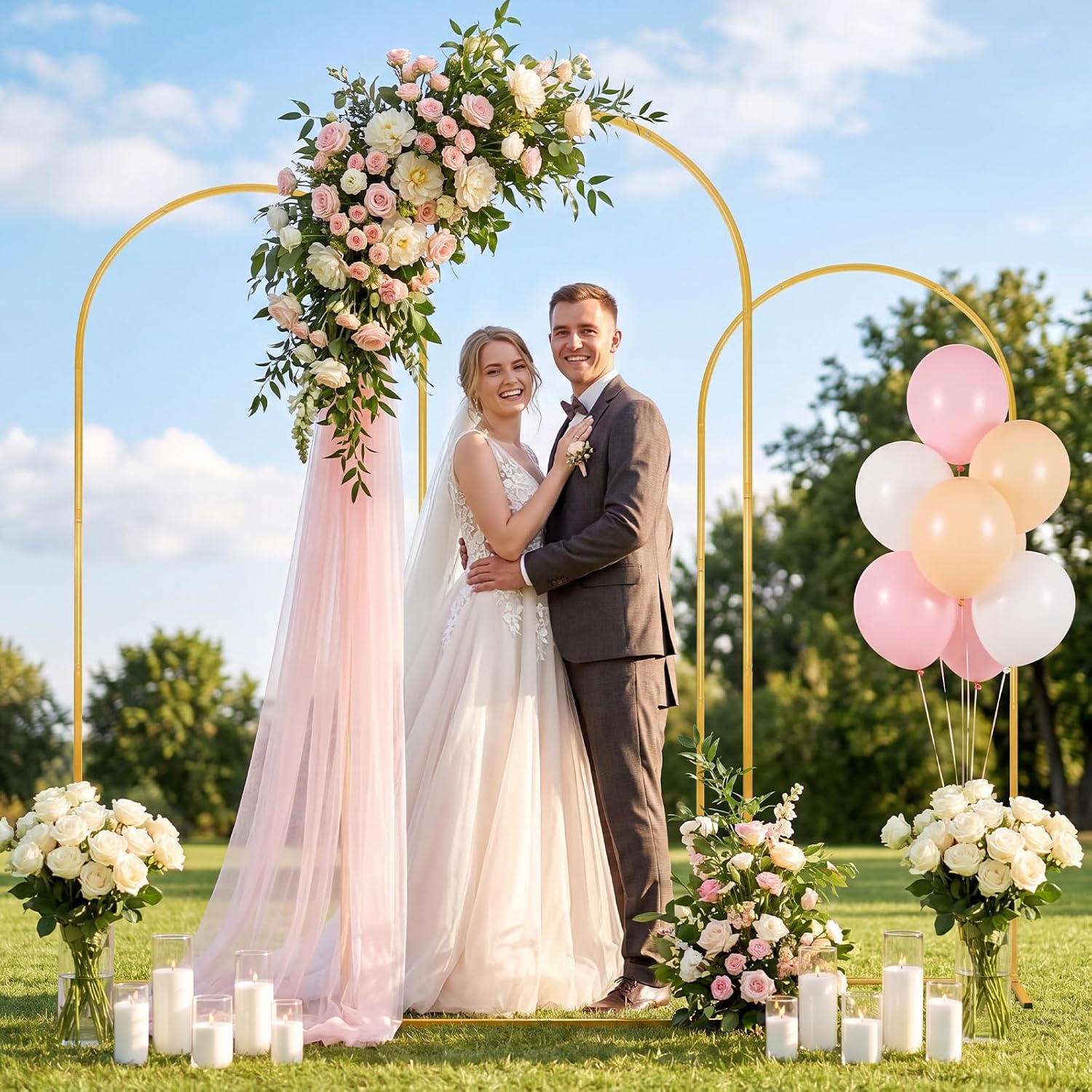 Gold Metal Arch Backdrop Stand Set of 3, 7.2FT 6.6FT 6FT Wedding Arch Frame, Balloon Arch Stand Backdrop Holder for Party Ceremony Wedding Decorations Photo Background