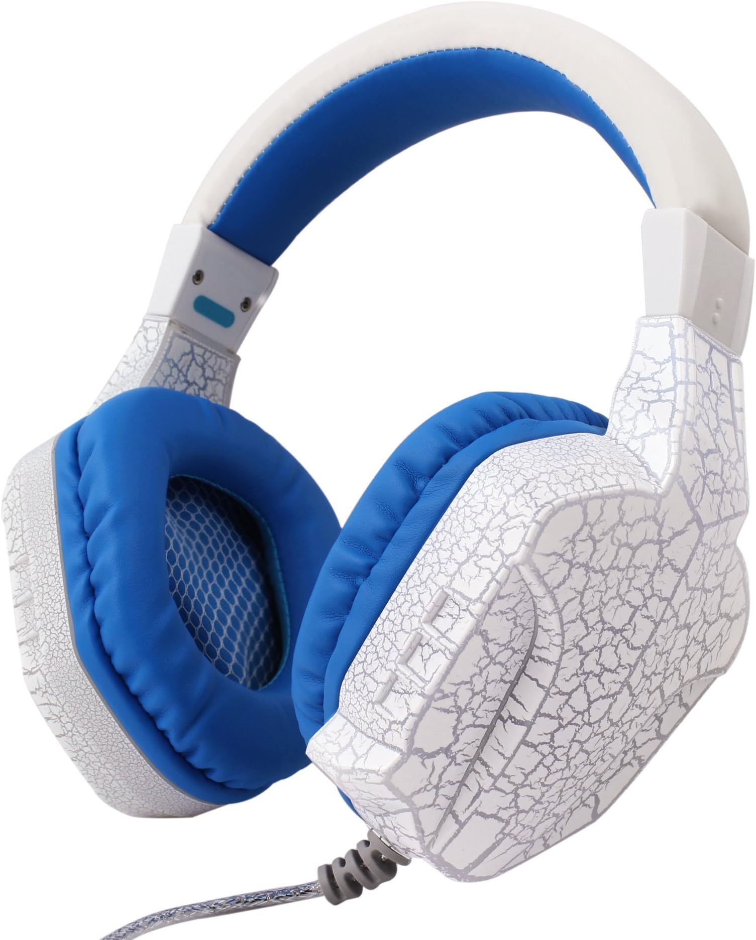 Over-Ear Wired Stereo Gaming Headset with Hidden Mic Crack Pattern Ambient Noise Isolation Colorful LED Light White