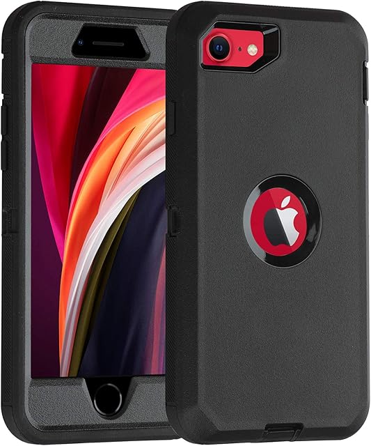 smartelf Case for iPhone SE 2020 Heavy Duty With Built-in Screen Protector Full Body Cover Shockproof Dust Drop Proof Hard Shell for Apple iPhone SE 2 4.7"-Black