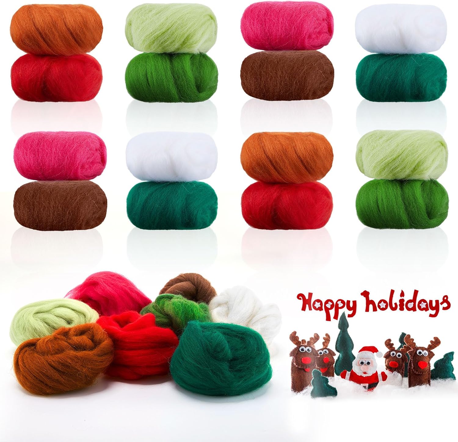 40 Pieces 400g Christmas Needle Felting Wool Natural Wool Roving Yarn Colored Felting Wool Kit Supplies for Handcrafts Hand Wet Felting Craft Adults Beginner Christmas DIY Crafts