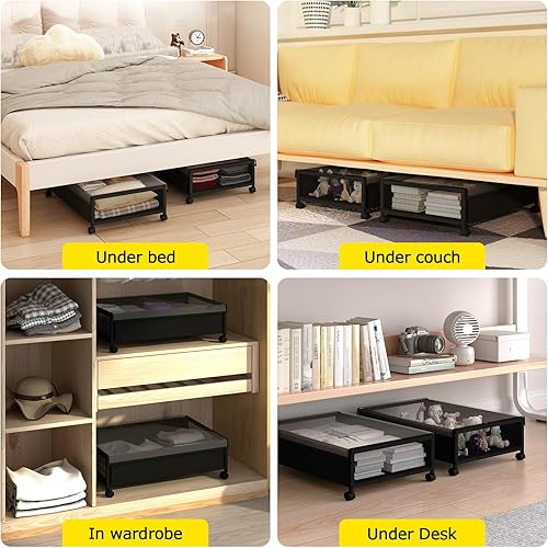 Miniatura 7 de NADAMOO Almacenamiento debajo de la cama con ruedas y cubierta transparente, contenedores de almacenamiento rodantes debajo de la cama, marco de