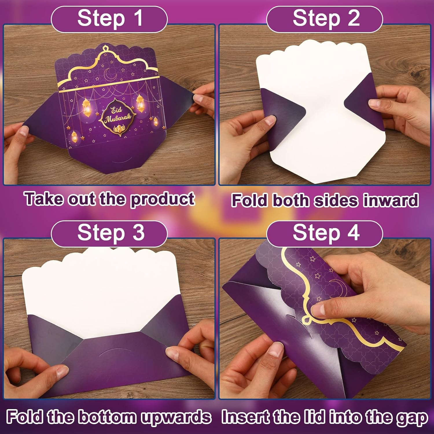 JULMELON 24 Pcs Eid Mubarak Envelopes Eid Gifts Cards Holders 6 Styles Ramadan Pocket Envelope for Money Islamic Muslim Ramadan Mubarak Cards for Kids Gifts(6.5 x 3.5 in) Eid Mubarak Style A image 4 of 7 B0DSZKRZZ5