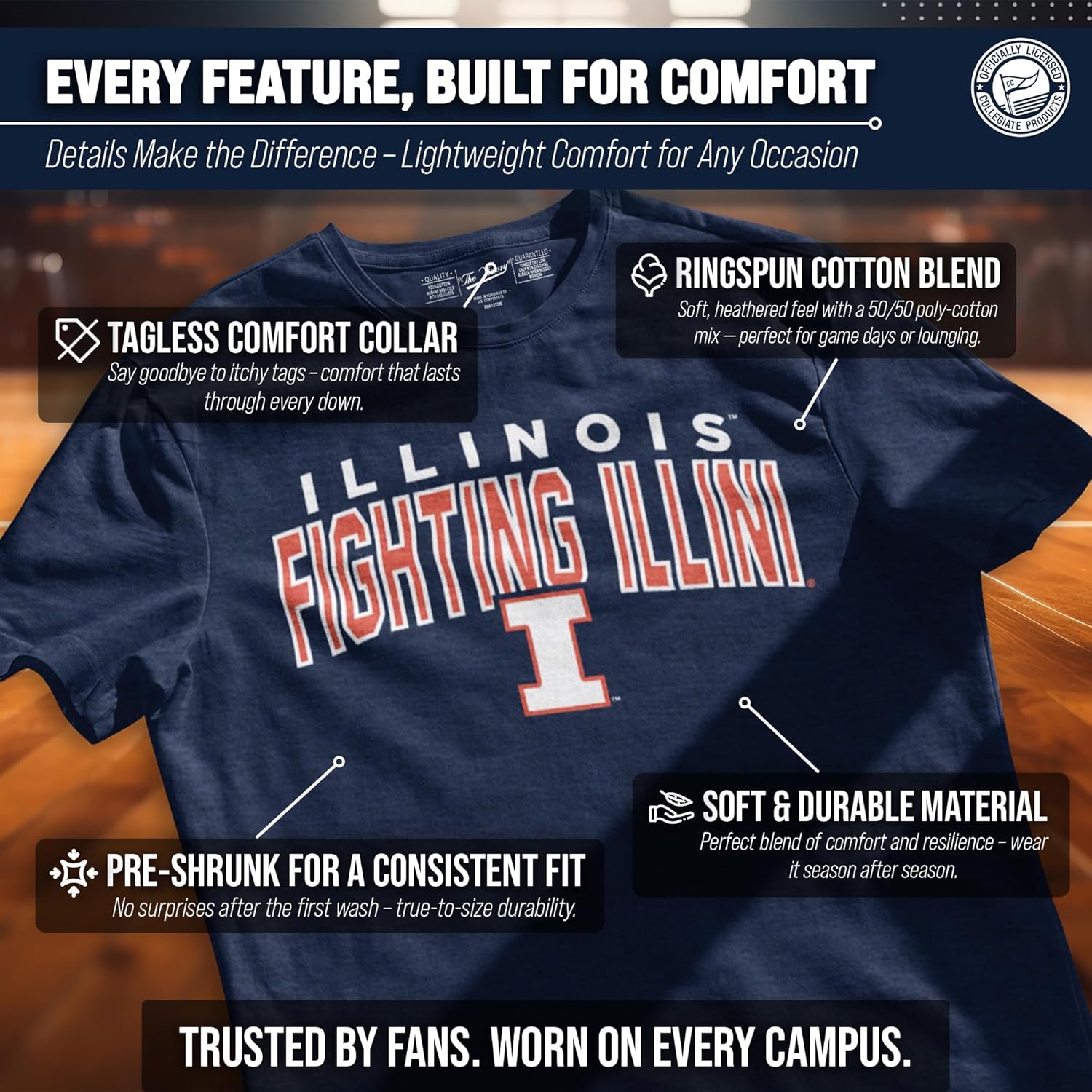 Campus Colors NCAA Adult Unisex Starting Fresh T-Shirt, Tag-Less Soft Cotton Blend, Short Sleeve Heathered College Tees - Image 2